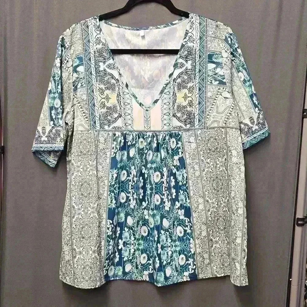 Blue Floral Blouse Size L For Women - Picture 4 of 4